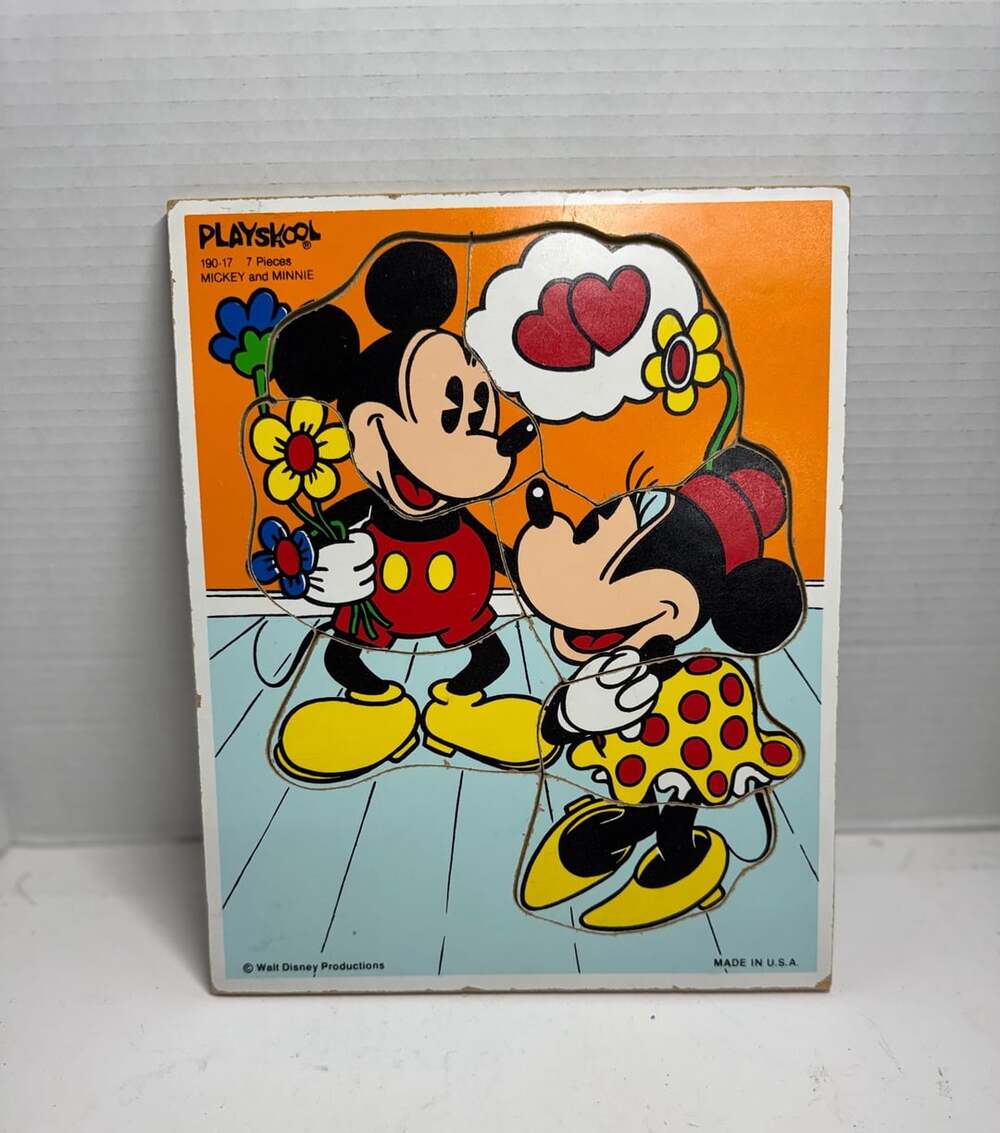 Playskool Mickey And Minnie Mouse Wooden Inset Puzzle 190-17 7 Pieces